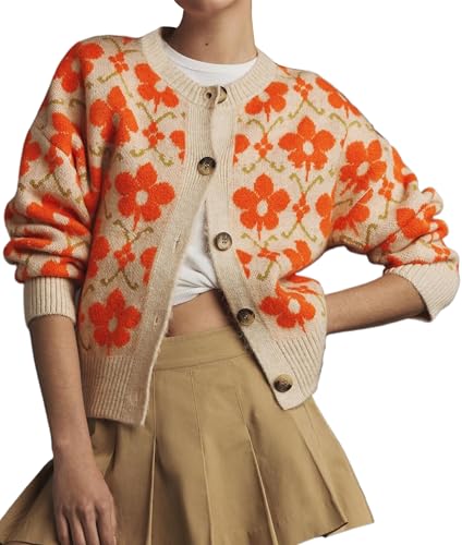 Anoumcy Floral Cardigan Sweaters for Women Lightweight Button Up